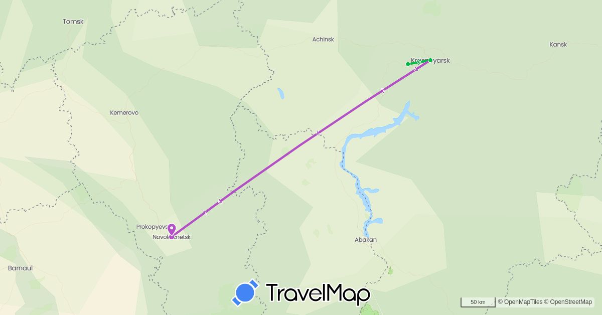 TravelMap itinerary: driving, bus, train in Russia (Europe)