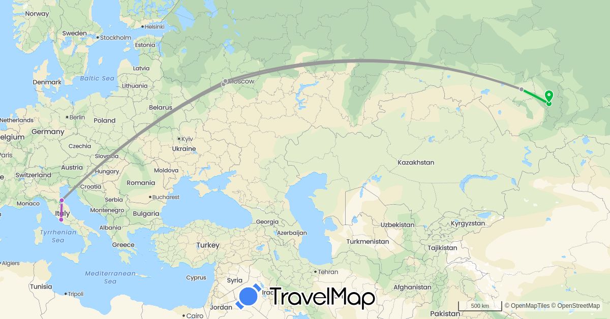 TravelMap itinerary: driving, bus, plane, train in Italy, Russia, San Marino (Europe)